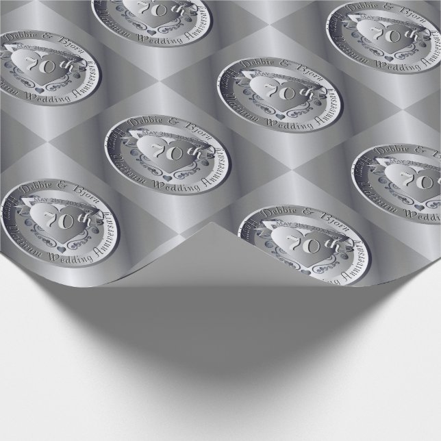 70., 10., 20., 25., Wedding Anniversary Platinum Geschenkpapier (Ecke)