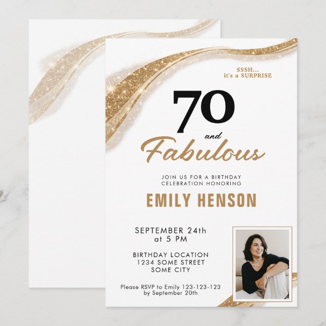 70 and Fabulous Gold 70th Birthday Einladung (Vorne/Hinten)