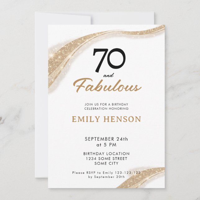 70 and Fabulous Gold 70th Birthday Invitation (Devant)