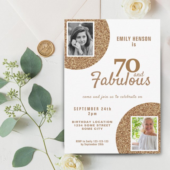 70 and Fabulous Gold Glitter 2 Photo 70th Birthday Einladung (Von Creator hochgeladen)