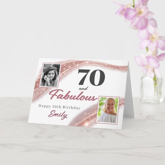 70 and Fabulous Rose Gold Photo 70th Birthday Karte (Orchidee)