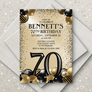 70. Balloons Black Gold Geburtstag Einladung