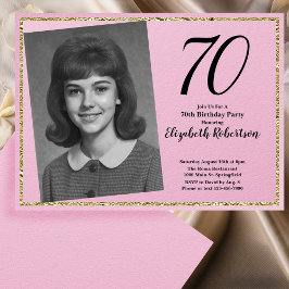 70. Benutzerdefiniertes Foto in Rosa und Gold Einladung