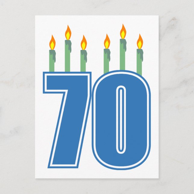 70 Birthday Candles (blau / grün) Postkarte (Vorderseite)