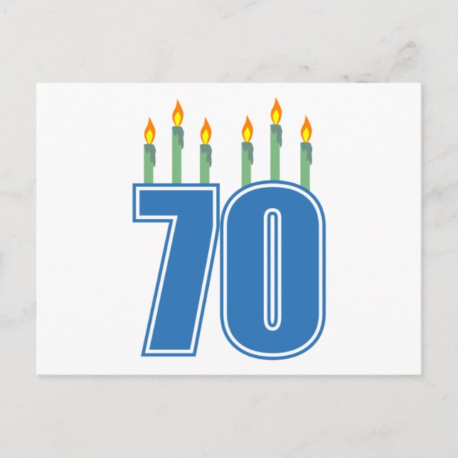 70 Birthday Candles (blau / grün) Postkarte (Vorderseite)