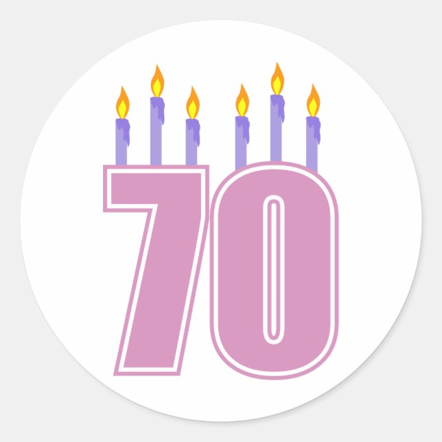 70 Birthday Candles (rosa / Lila) Runder Aufkleber (Vorderseite)