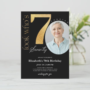 70. Black Gold Geburtstag Einladung mit Foto