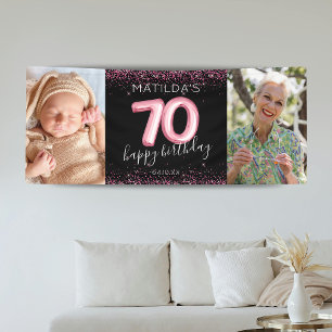 70. Black Pink Happy Geburtstag Foto Banner
