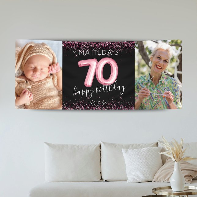 70. Black Pink Happy Geburtstag Foto Banner (Von Creator hochgeladen)