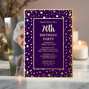 70. Custom Birthday Party Gold Lila texturiert Folieneinladung