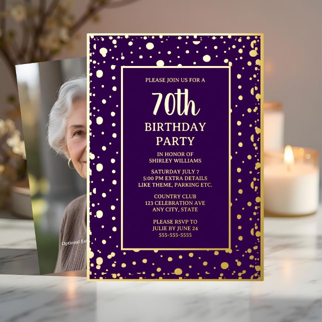 70. Custom Birthday Party Gold Lila texturiert Folieneinladung (Von Creator hochgeladen)