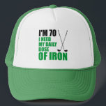 70 Daily Dose Iron Golf Funny Hat Truckerkappe<br><div class="desc">I'm 70 I Need My Daily Dose Of Iron Golfunny hat. Great for a golfer turning seventy. For a seventy year old who loves golfing. Funny Golf pun.</div>