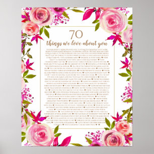 70 Dinge, die wir über Sie Liebe rosa Rosen Jahres Poster