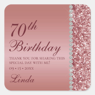 70. Elegante Rose Gold Geburtstag Quadratischer Aufkleber