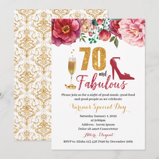 70 et fabuleuse invitation d'anniversaire pour les (Devant / Derrière)