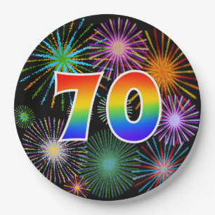 70. Event - Spaß, farbenfroh, kühl, Regenbogen 70 Pappteller