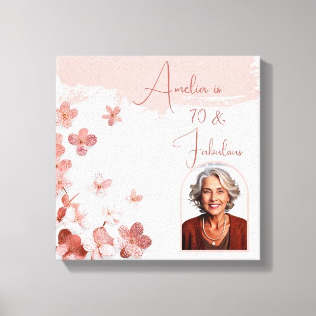 70 & Fabulous Pink Glitzer Blume Foto Geburtstag Leinwanddruck (Vorderseite)