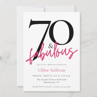 70 & Fabulous Pink Script Chic Birthday Party Einladung