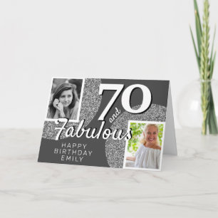 70 & Fantastisch Silber Glitter 2 Foto 70. Geburts Karte