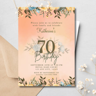 70. Floral Foliage Boho Watercolor Geburtstag Einladung
