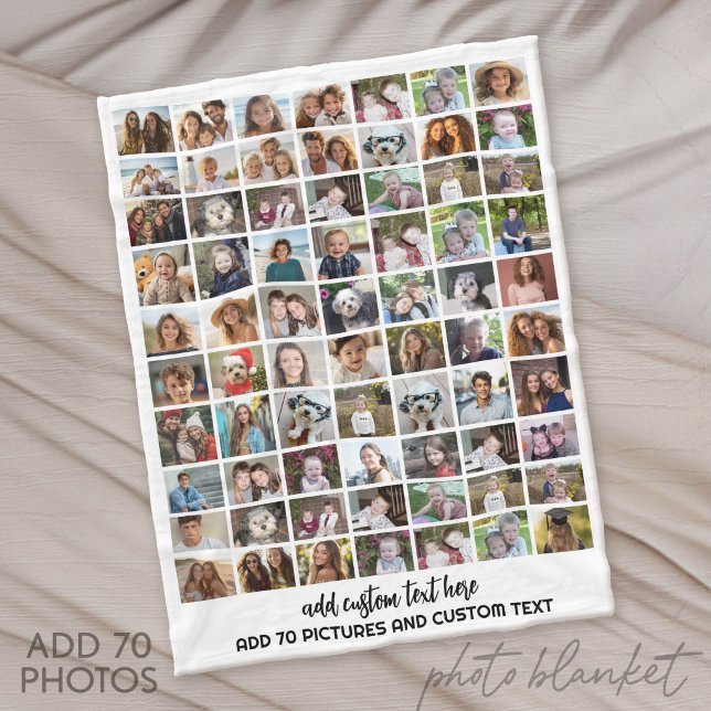 70 Foto-Collage-Raster - Benutzerdefinierter Text  Fleecedecke (Custom Fleece Blanket with Photo Collage)