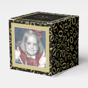 70. Foto Keepake - Schwarz/Gold Zahlenmuster Geschenkschachtel