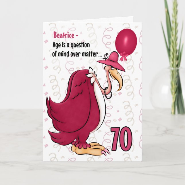 70. Funny Birthday Pink Buzzard mit Namen Karte (Vorderseite)