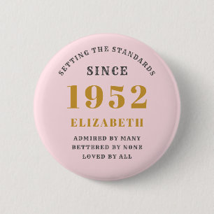 70. Geburtstag 1952 Elegant Gold Pink Gray Schürze Button