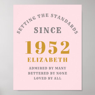 70. Geburtstag 1952 Elegant Pink Gray Gold Chic Poster