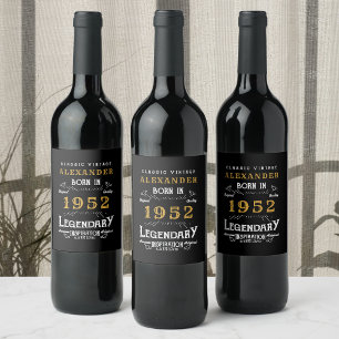 70. Geburtstag 1952 Name Vintag Schwarz Gold hinzu Weinetikett