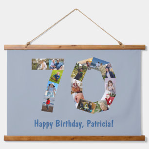 70. Geburtstag Alter 70 Nummer Foto Collage Blue Wandteppich Mit Holzrahmen