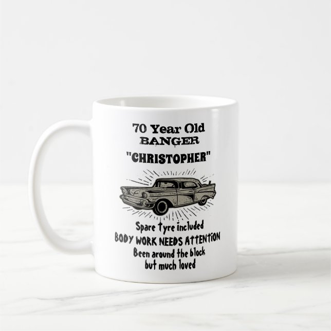 70. Geburtstag Banger Liebe Vintage Car Retro Kaffeetasse (Links)