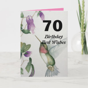 70. Geburtstag Beste wünscht 70 Hummingbird-Blume Karte