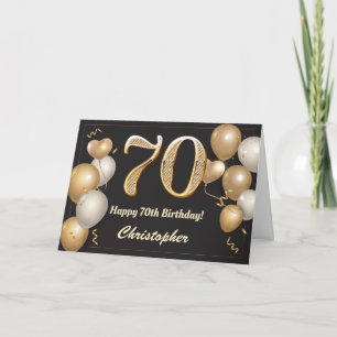 70. Geburtstag Black and Gold Balloons Geburtstag Karte