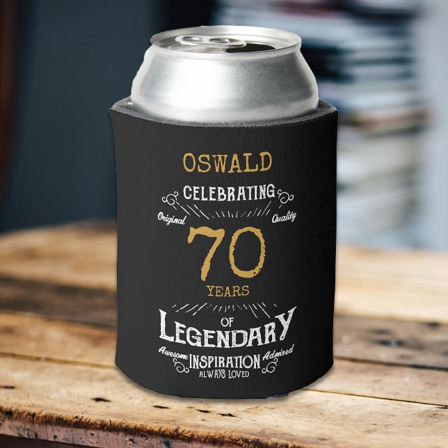 70. Geburtstag Black Gold Legendary Funny Dosenkühler (A personalized elegant 70th birthday can cooler that is easy to customize)