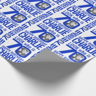 70. Geburtstag blau aussehen 70 Foto und Name Geschenkpapier