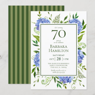 70. Geburtstag Blue Hydrangeas Einladung