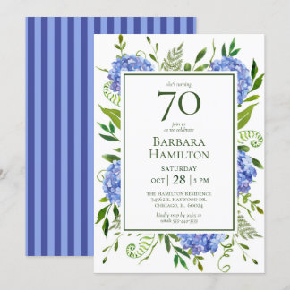 70. Geburtstag Blue Hydrangeas Einladung