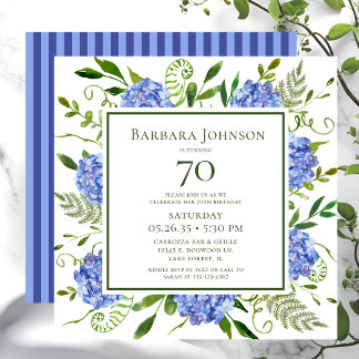 70. Geburtstag Blue Hydrangeas Einladung