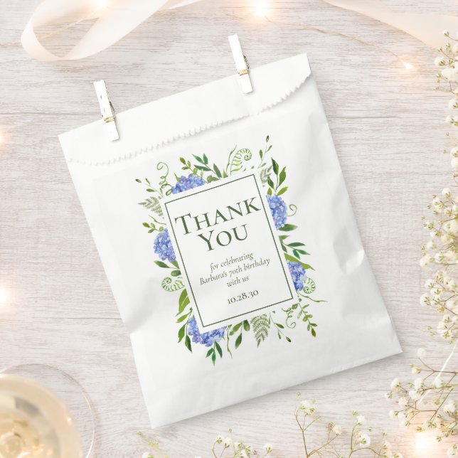 70. Geburtstag Blue Hydrangeas Vielen Dank Geschenktütchen (Ausgeschnitten)