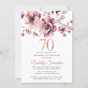 70. Geburtstag Burgund Dusty Blush Pink Bloral Einladung