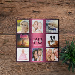 70. Geburtstag burgundy Name Foto Collage<br><div class="desc">Ein Geschenk für den 70. Geburtstag einer Frau,  die ihr Leben mit einer Collage von 8 deiner Fotos feiert. Vorlagen für einen Namen,  70 Jahre und ein Datum. Geburtsdatum oder das Datum des Jahrestages. Dunkel lila und weiße Buchstaben. Junge und weibliche lila Farbverlaufsfarbe.</div>