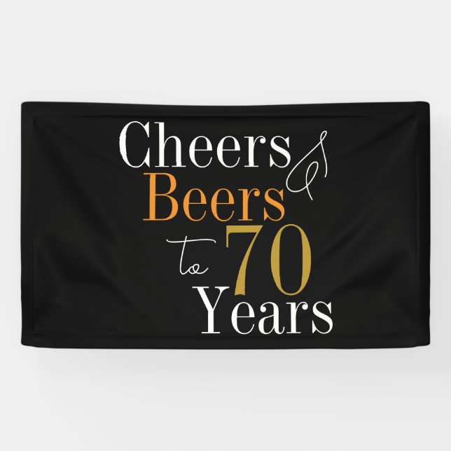 70. Geburtstag Cheers und Bierschwarz-Gold-Party Banner (Horizontal)