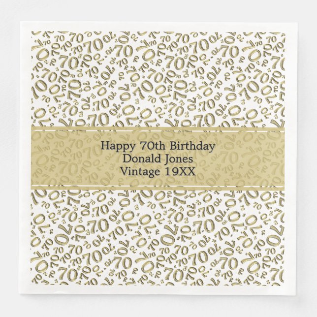 70. Geburtstag Cooles Zahlenmuster Gold/Weiß Serviette (Vorderseite)
