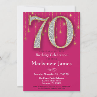 70. Geburtstag Einladung Pink Gold Diamonds Adult