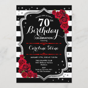 70. Geburtstag Einladung Schwarz-weiße Streifen Ro
