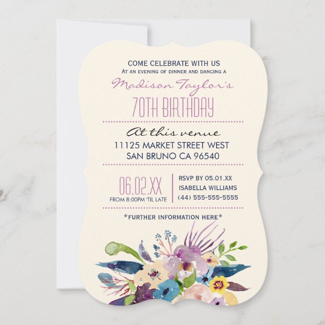 70. Geburtstag Elegant Bouquet Einladung (Vorderseite)