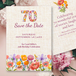 70. Geburtstag Elegante Florale Leinen Wildblumen Save The Date