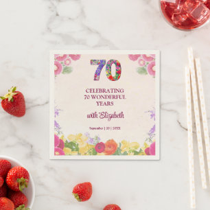 70. Geburtstag Elegante Florale Party-Dekoration Serviette