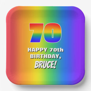 70. Geburtstag: Farbiges, lustiges Regenbogenmuste Pappteller